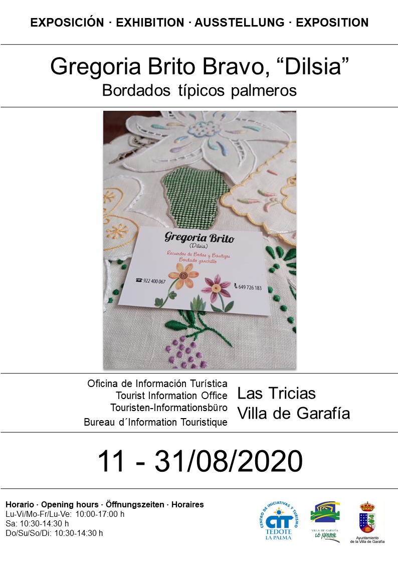 Sala de exposiciones Las Tricias_Dilsia_Cartel_Bordados típicos palmeros_11 al 31 de agosto_2020