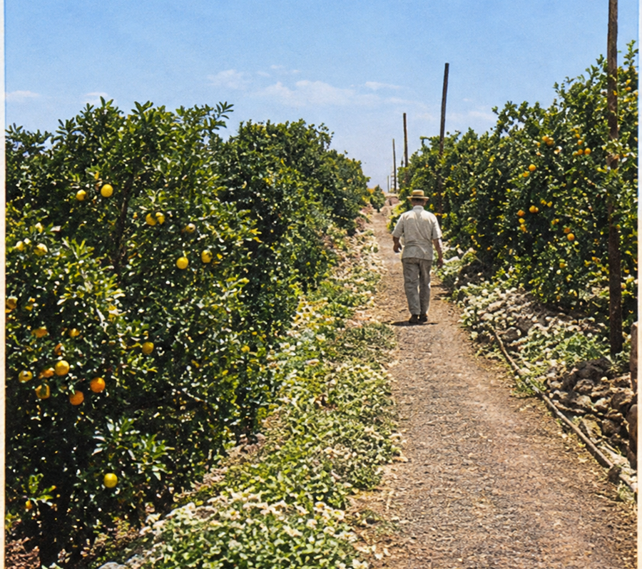Uno de los rincones con árboles frutales de Llano Clara (1968).